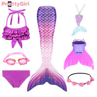 Kids Love Swimming Mermaid Tail with Bikini Costume Cosplay Swimsuit for Pool Party Swimmable Dress for Girls