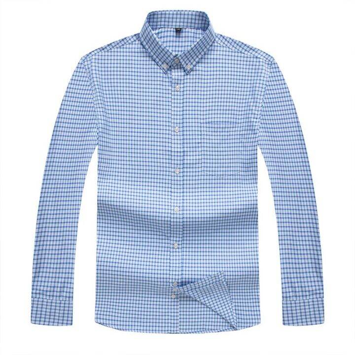 zzooi-8xl-159cm-cotton-shirts-for-men-long-sleeve-spring-autumn-plus-size-plaid-shirt-male-shirt-business-casual-blue-new-regular-fit