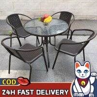 Cat?ชุดโต๊ะเก้าอี้หวาย Outdoor table set ชุดรับแขกหวาย PE ท็อปโต๊ะกระจก เฟอร์นิเจอร์กลางแจ้ง3in1 รุ่น