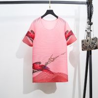 Miyake Pleated 2021 New Spring And Summer Chinese Wind Print Flower Large Size Slim T-Shirt Top