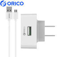 ORICO ชาร์จเจอร์เสียบผนังอัจฉริยะ USB QC3.0 1พอร์ตพร้อมที่ชาร์จปลั๊กพับได้พร้อมไมโคร USB ฟรี1ม. USB สายเราปลั๊กสีดำ (QTW-1U)