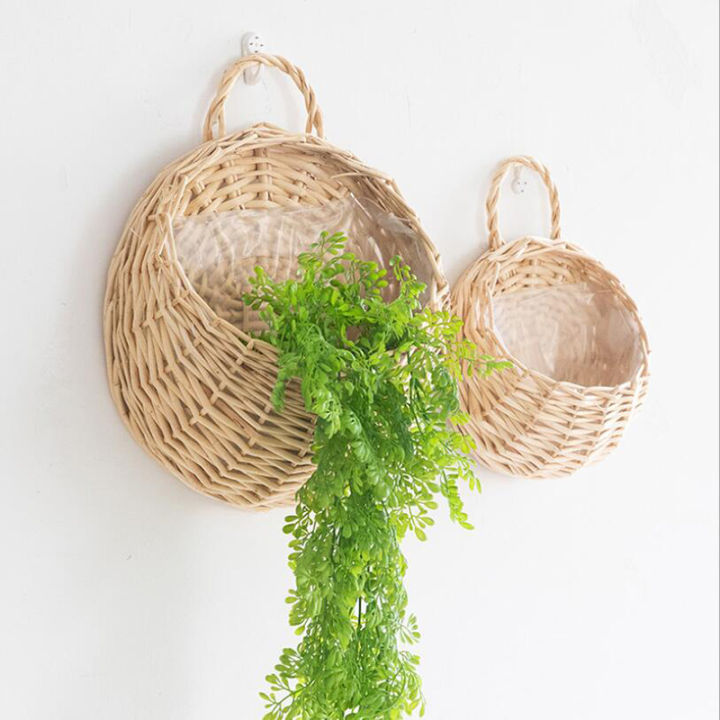 wall-hanging-planter-plant-flower-pot-handmade-wicker-rattan-basket-home-decor