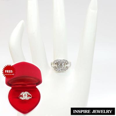 Inspire Jewelry ,แหวน CN ล้อมเพชร  หุ้มทองคำขาว  พร้อมกล่องกำมะหยี่หรู
