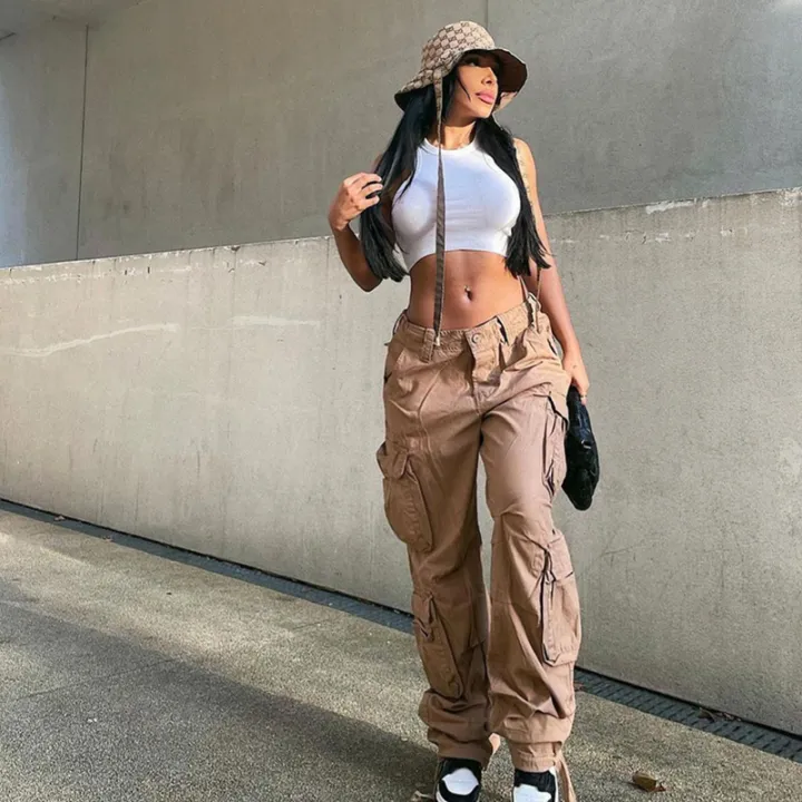 low rise brown cargo pants