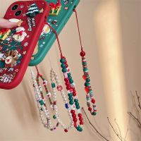 Ins Christmas Series Mobile Phone Chain Santa Claus Beaded Short Christmas Tree Pendant Short Wrist Anti-lost Lanyard For Women