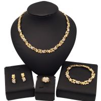 【lz】☼  18K Gold Plated Delicate Jewelry Set para Mulheres Colar Coração Brincos Anel Pulseira Acessórios Presentes de Aniversário Festa de Luxo