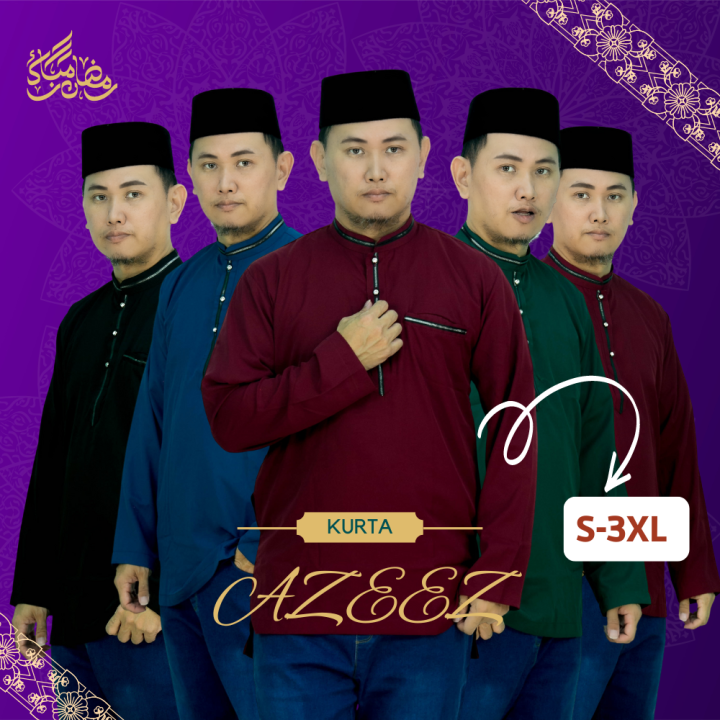 Cy 210146 Baju Raya 2023 Kurta Modern Dewasa Muslim Baju Melayu Teal Blue Maroon Black 7625