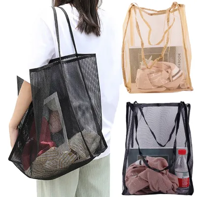 Large Capacity Mesh Storage Bags Grocery Towel Toy Organizer Swimming Beach Bag Women Cosmetic Makeup Bag Shopping Handbag