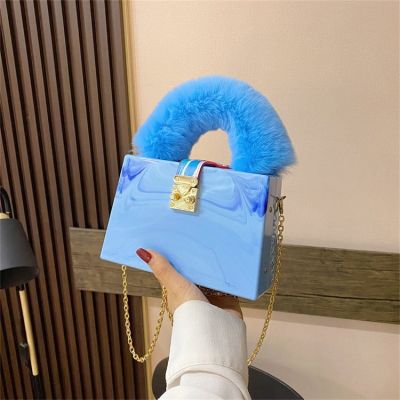 Plush new fashion single shoulder bag handbag winter 2021 ins web celebrity box package chain inclined shoulder bag