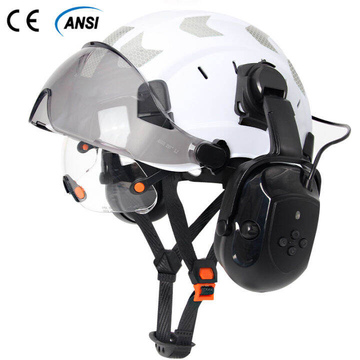 Safety Helmet With Visors Built In Goggles Bluetooth Earmuff and ...