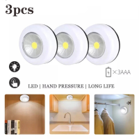 3pcs COB LED Under Cabinet Light with Adhesive Sticker Wireless Wall Light Cabinet Cupboard Drawer Cupboard Bedroom Kitchen Night Light