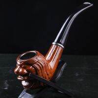 【CC】 Bent Type Personality Bakelite Face Pipe Old-fashioned Resin Filter Carving Novice Entry Elementary