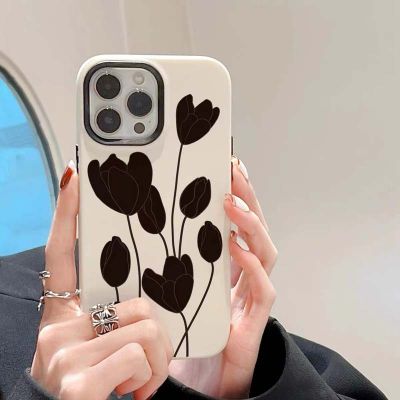 Silicon iPhone Case Black Tulip ForiPhone 14 13 12 11 Pro Promax 6 6S 7 8 Plus X XR XSMax SE Shockproof TPU Soft Casing Cover JODO