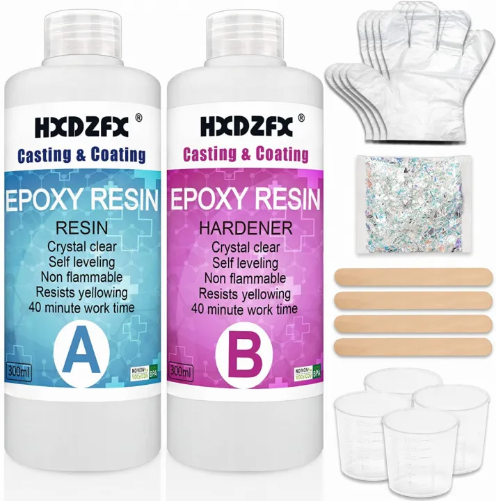 HXDZFX Epoxy Resin Clear Crystal Coating Kit 600ml/23oz 2 Part