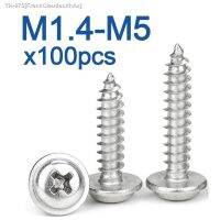 ❍◑❧ 100pcs/lot M1.4 M1.7 M2.3 M2.6 M3 M3.5 M4 M5 A2-70 Stainless Steel PWA Phillips Pan Round Head With Washer Self-tapping Screw