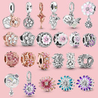 100% 925 เงินสเตอร์ลิงจี้ประกายเกล็ดหิมะ Rose Daisy ดอกไม้ Bee คลิป Charm Bead Fit Pandora สร้อยข้อมือเครื่องประดับ-Naoei