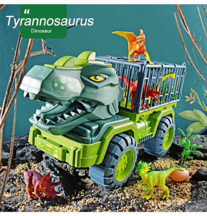 trucks-tyrannosaurus-dinosaur-triceratops-figure-excavators-engineering-monster