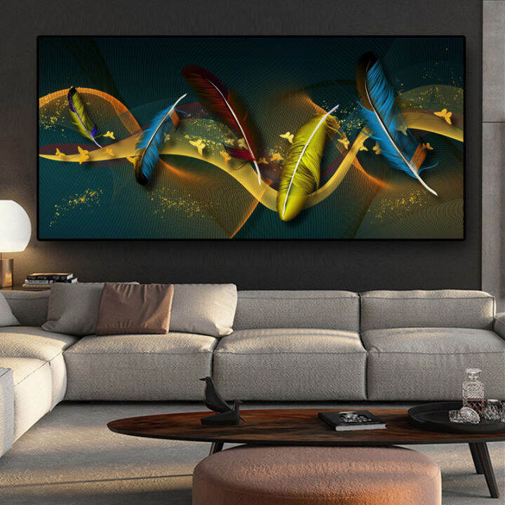 Luxury Feather Canvas Painting House Design Wall Decor Picture Nordic