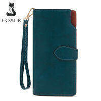 FOXER ผู้หญิงขนาดใหญ่ความจุ PU หนังยาว Bifold กระเป๋าสตางค์สุภาพสตรีศัพท์มือถือกระเป๋าเงิน Simple คลัทช์เงิน Wristlet Card Holde