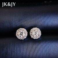 JK &amp; JY 100% ทองคำขาว18K 0.59Ct รัศมีเพชรธรรมชาติต่างหูเม็ดกลมแฟชั่นรับประกันคุณภาพเครื่องประดับแต่งงานชั้นดี