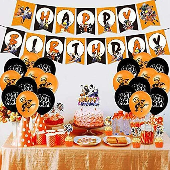 48PCS Naruto Theme Party Set Japanese Anime Happy Birthday Banner Balloon  Cake Card Combination Party | Lazada PH