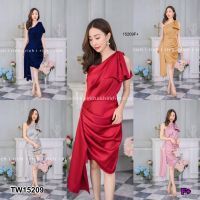 TW15209 เดรสไหล่เดี่ยวแต่งระบายย้วย One shoulder ruffled dress