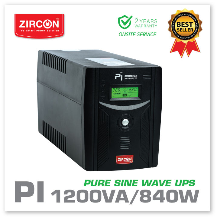 pi-1200va-840w-ups-zircon-เครื่องสำรองไฟ-จ่ายไฟเพียวซายน์100-สำหรับคอมทุกชนิด-คอมเกมมิ่ง-psu80-สินค้าของแท้-ล็อตใหม่-ประกัน2ปี-onsite-service
