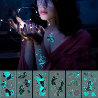 Luminous Tattoo Stickers for Women Arm Face Glowing Tattoos Body Art Tattoos Snake Butterfly Electric Syllable Party Tattoo 2023