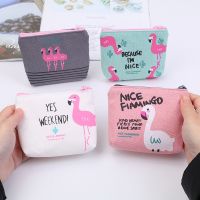 ✳ Women Canvas Coin Purse Card Key Mini Purses Pouch Girl Kid Flamingo Cute Small Zipper Coin Purse Card Holder Wallet Storage Bag