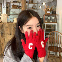 Sweet Candy สี Touch Screen ถุงมือถักผู้หญิงสาว C Letter Full Fingers ฤดูหนาว Warm Mittens กลางแจ้ง Windproof ถุงมือสกี