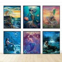 Mythic Mermaid พิมพ์โปสเตอร์-การ์ตูนน่ารัก Sea Monster Fish Tail ผู้หญิงภาพวาดผ้าใบ Wall Art-เหมาะสำหรับเนอสเซอรี่ห้องนอนเด็กและตกแต่งบ้าน