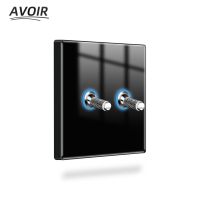 ✽☃ Avoir Black Crystal Glass Panel Toggle Switch With LED Indicator Wall Light Switch Power Socket RJ45 Network TV Plug Dimmer 220V