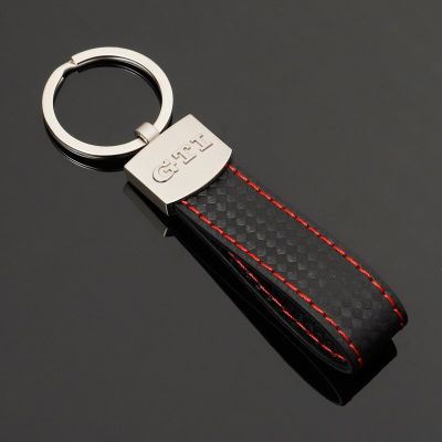 NEW Genuine Leather For Gti For Rline Automobile Logo Metal Keys Button Chian Gifts Waist Key Ring Pendant Car Keychain Women Key Chains