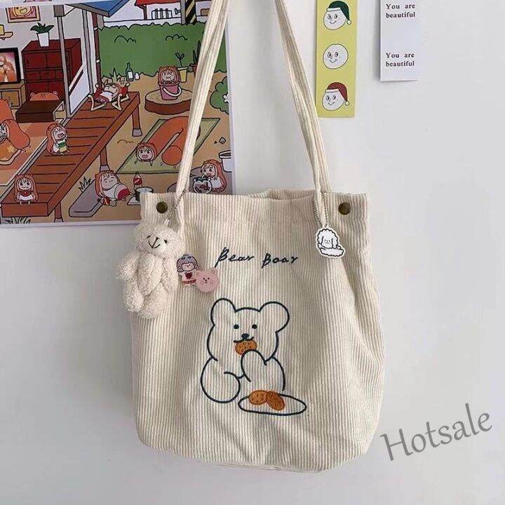 hot-sale-c16-tscfashion-ins-cute-bear-one-shoulder-canvas-bag-korean-college-girl-students-versatile-corduroy-shopping-tote-handbag