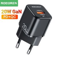 Rocoren ที่ชาร์จ GaN PD 20W,USB คู่ชาร์จเร็ว QC3.0 PD3.0 Type C เร็วสำหรับ iPhone 14 13 Pro Max Xiaomi POCO