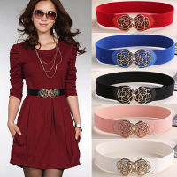 Womens Waistband Vintage Metal Flower Elastic Stretch Buckle Wide Waist Belt