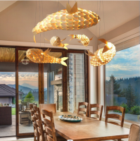 โคมไฟเพดาน ไฟตกแต่งเพดาน Fish-Shaped Pendant Ceiling Light with Adjustable Cord for Dining Rooms Living Room โคมไฟเพดานสวยๆ