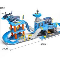 ที่จอดรถของเล่นหยุดชุดทางรถไฟขนาด1:64ไฟตำรวจรางรถไฟรถโรงรถรถเข็นเด็กของเล่นเด็กผู้ชายโมเดลเครื่องบินขนาดเล็ก