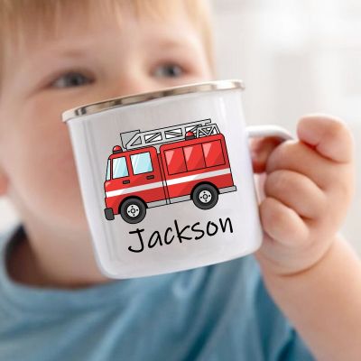 【lz】□♦►  Caneca personalizada para crianças quente chocolate personalizado carro com nome caneca para meninos crianças lidar com canecas festa de aniversário favores presente das crianças