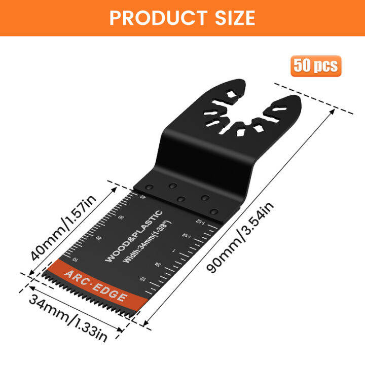 50ชิ้นใบเลื่อยไฟฟ้าระบบสั่นสะเทือน-s-hcs-34ขอบโค้งมมคมทนต่อการสึกหรอใบมีด-multitool-กับอะแดปเตอร์ใบเลื่อยไฟฟ้าระบบสั่นสะเทือนเหล็กสั่นคาร์บอนสูงใบเลื่อยไฟฟ้าระบบสั่นสะเทือนใบเลื่อยใบมีดคม