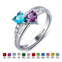 Personalized Name Ring Lover 925 Sterling Silver Promise Ring Heart Shape Birthstone Engrave Jewelry Mothers Day Rings(RI101781)