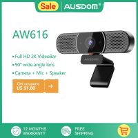 World Premiere AUSDOM AW616 All-in-One 2K Webcam With AI Microphone Speaker Privacy Cover USB Computer Camera For Conferencing