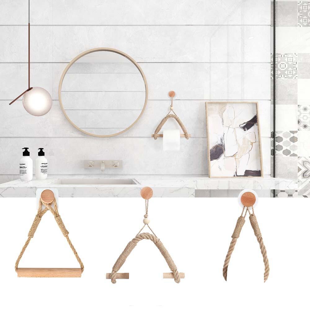 V75 Knitting Vintage Home Wall Mounted Kitchen Hotel Bathroom Supplies Towel Hanging Rope Toilet Paper Holder Storage Rack