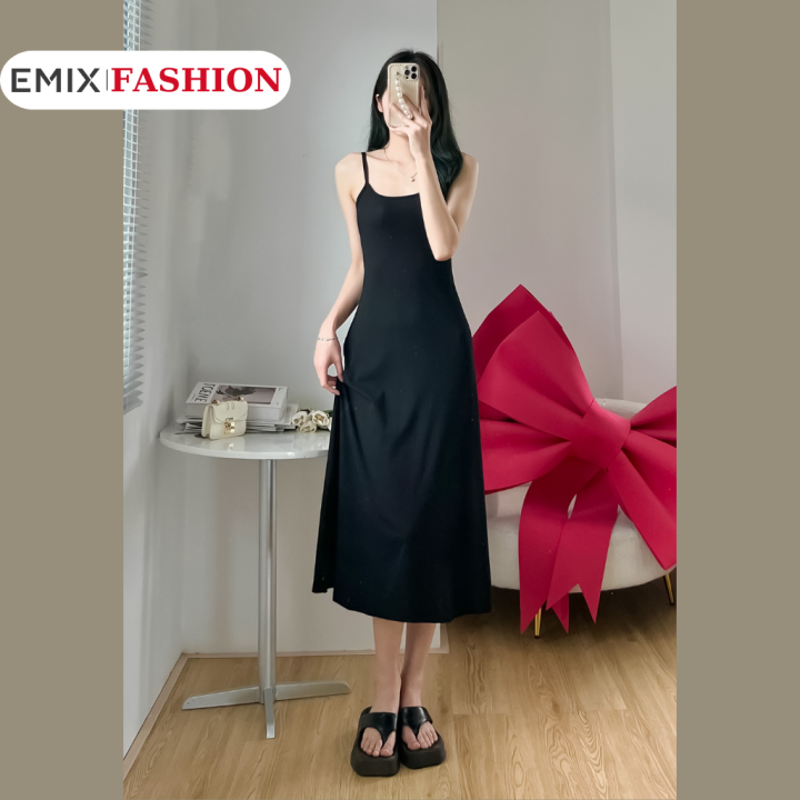 Váy maxi 2 dây dáng dài EMIX, đầm body chất thun hàn mát, freesize ...
