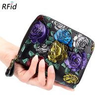 WESTCREEK Brand Leather Women RFID Zipper Credit Card Holder Organizer Rose Embossed Passport Travel Wallets