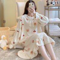 Plus Size Long Sleeve Thick Warm Flannel Print Nightgowns for Women New Winter Cute Lace Sleepwear Night Dress Nightdress Nighty