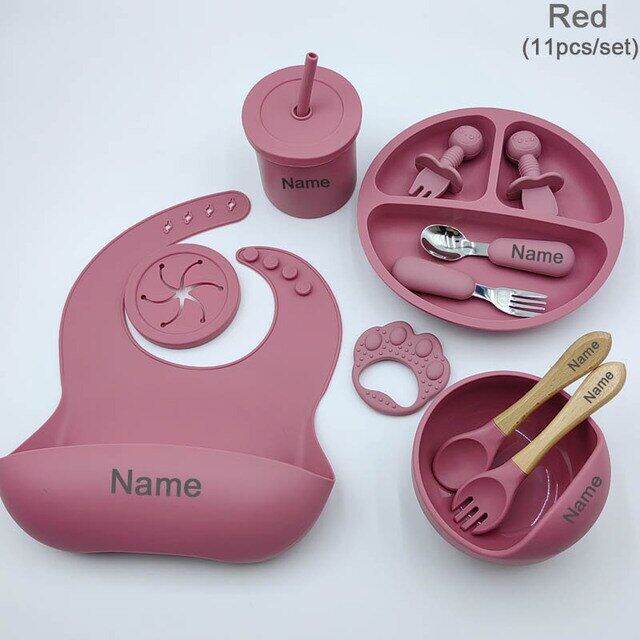 11pcs-silicone-feeding-sets-for-baby-personalized-name-childrens-tableware-suction-cup-plates-bowl-feeding-cups-free-shipping