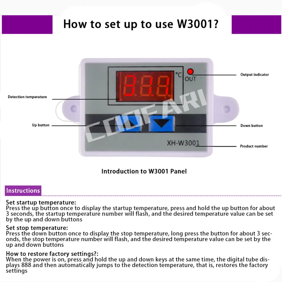 Temperature Controller Thermostat Terrarium Vivarium XH-W3001 6*4.5*3.1cm