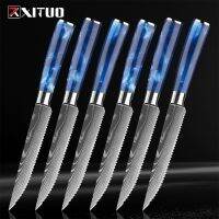 XITUO Steak Knife Set Damascus Pattern Stainless Steel Serrated Knife Beef Cleaver Multipurpose Restaurant Cutlery Table Knife Edge Corner Guards