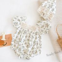 【hot sale】 ✴☃ C10 2 PCs Newborn Baby Girls Lovely Floral Lace Romper Hat Infant Cotton Jumpsuit Toddler Clothing Outfits